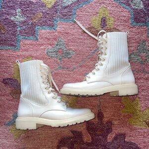 Sam Edelman White cream leather combat boots size 7